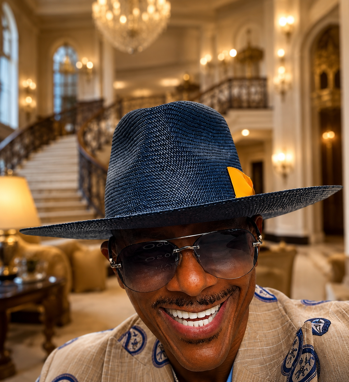 Straw fedora worn in the city