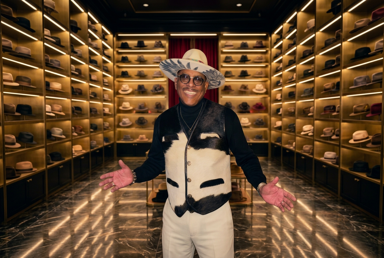 Kerry, founder of Kerry Kouture, wearing his fedora
