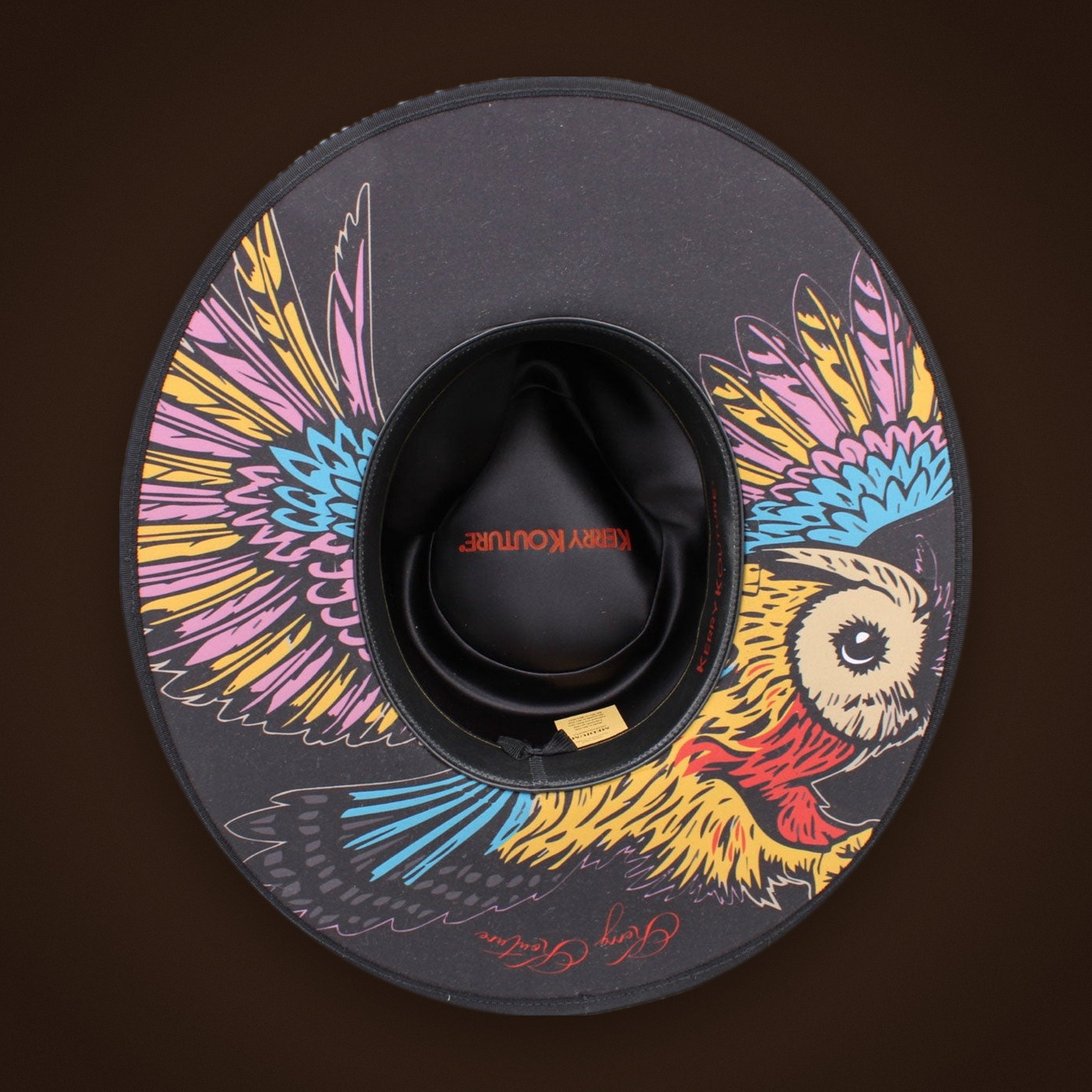 Owl underbrim of The Woodward wool fedora